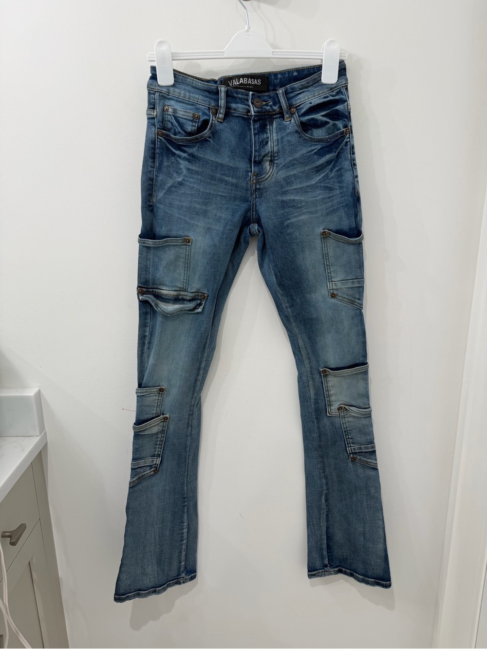 Valabasas Men’s Stacked Slim Fit Pocket Cargo Style Skinny Streetwear Jeans